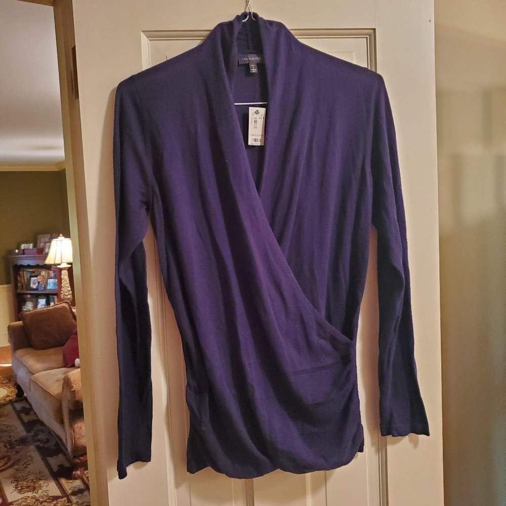 The Limited Womens Tall Large Navy Wrap Sweater